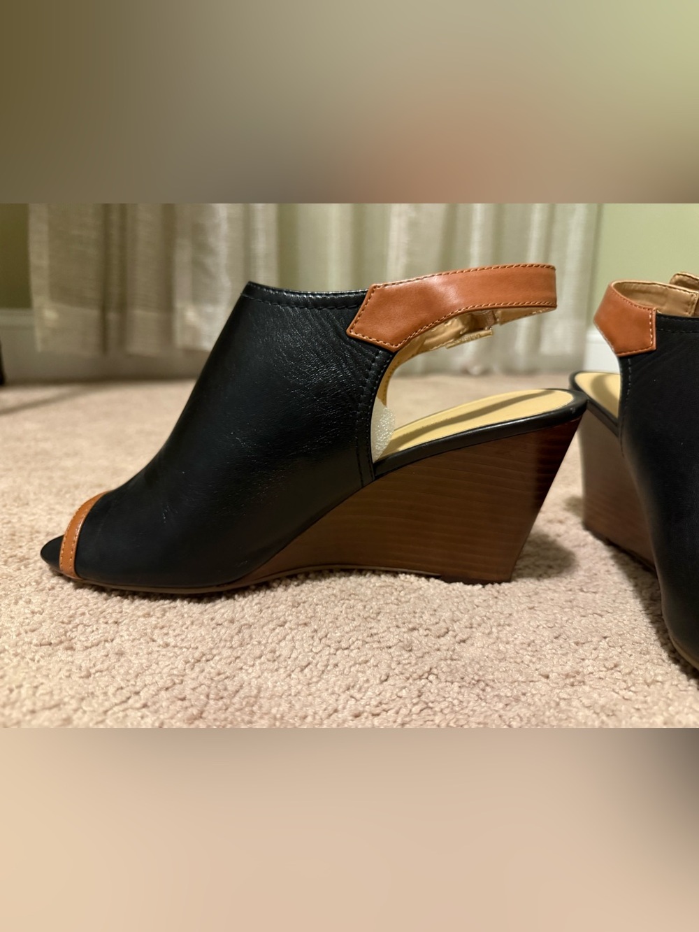 NWOT Tommy Hillfinger Black & Brown Open-Toe Slingback Wedge SZ 9 Never Worn - Picture 2 of 5